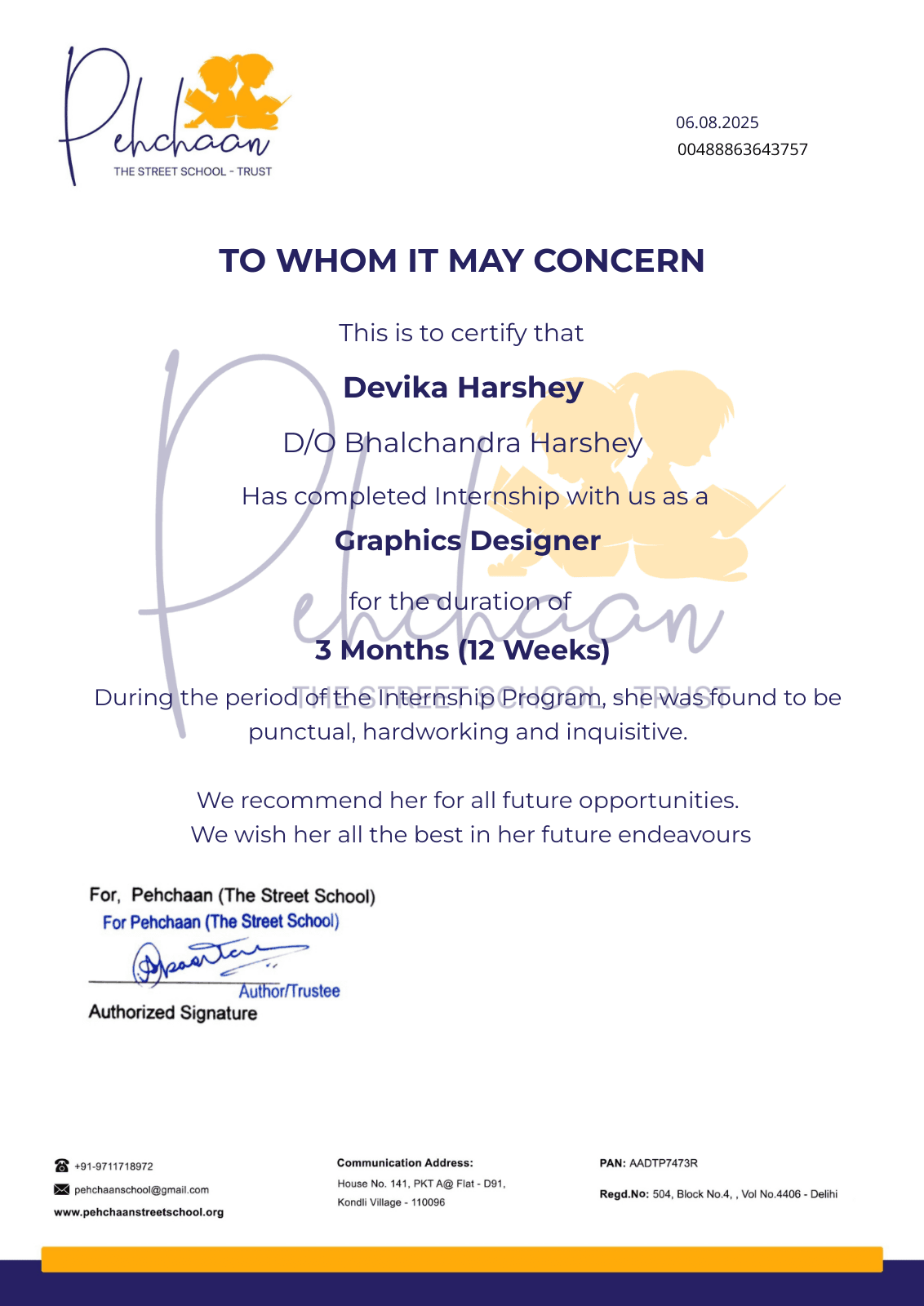 PTSS Certificate of Internship Completion